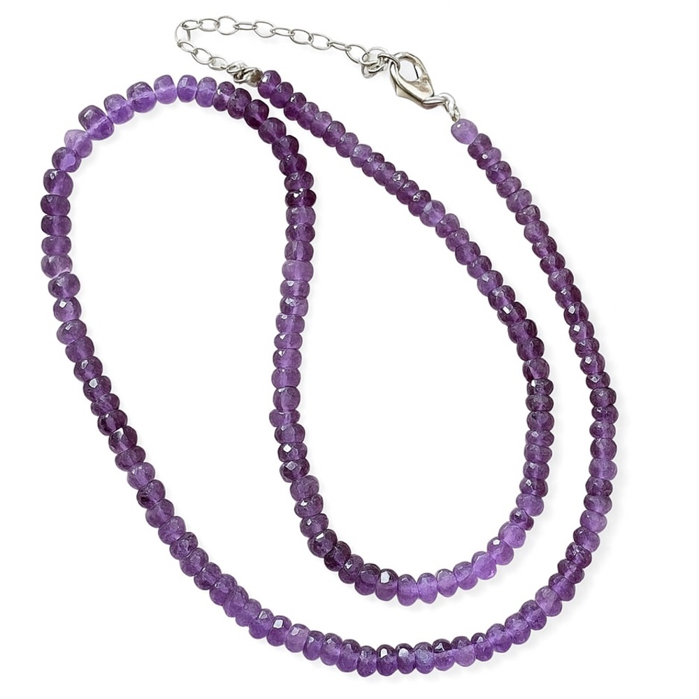 Purple Amethyst 💜 Faceted Bead Necklace 60ctw Sterling Silver